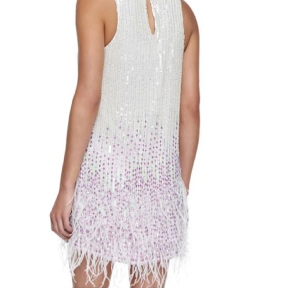 Taylor Swift Dress Allegra White Beaded & Feather Embellished Mini - Picture 8 of 8